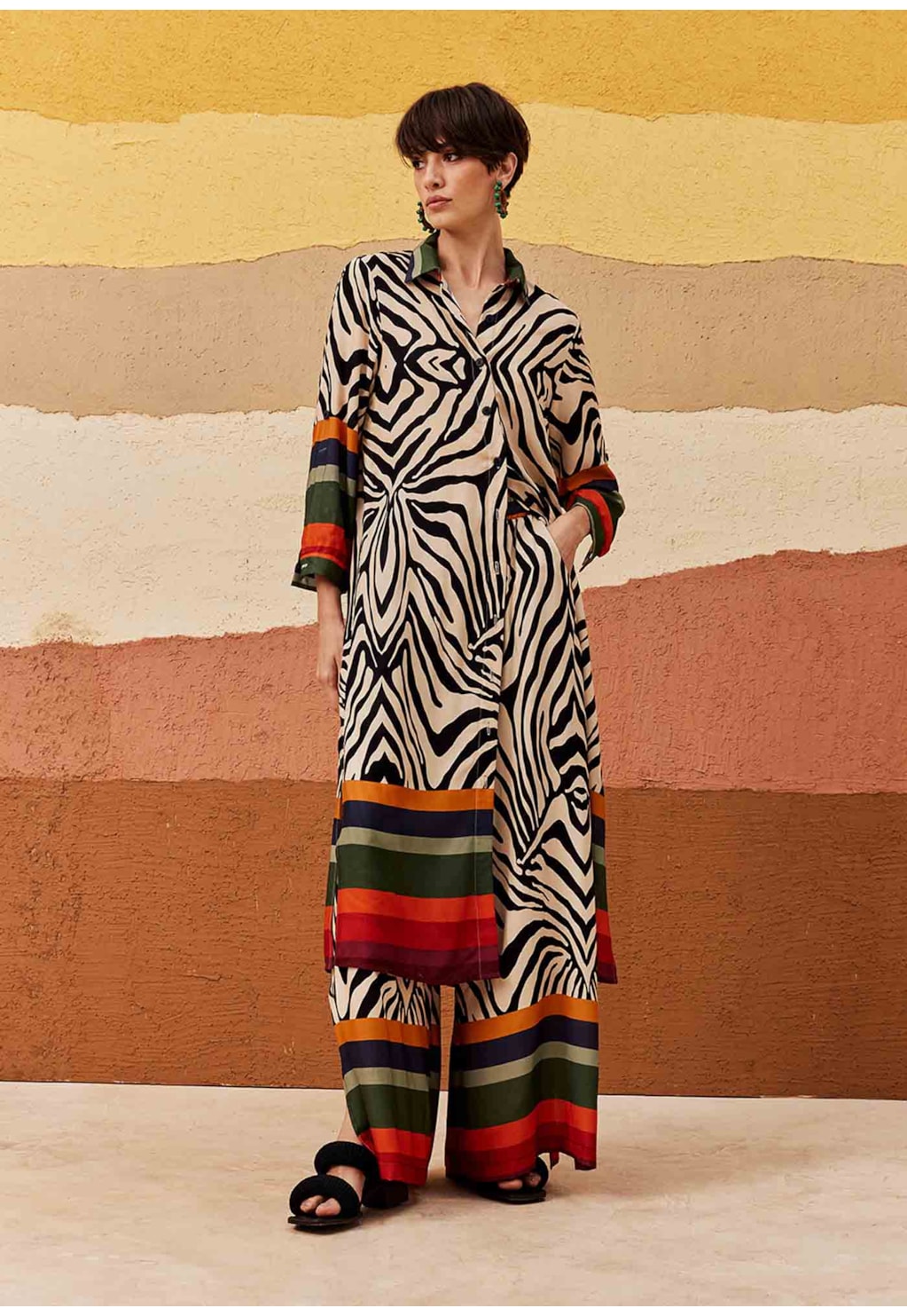 Chemise Alongado Estampado Zebra Color