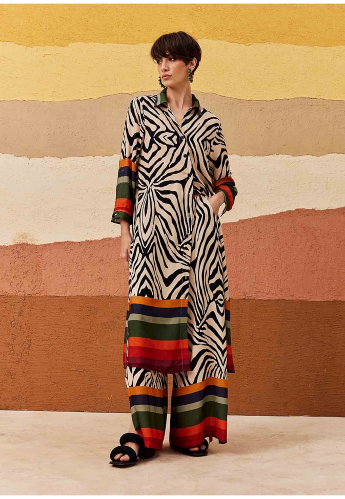 Chemise Alongado Estampado Zebra Color