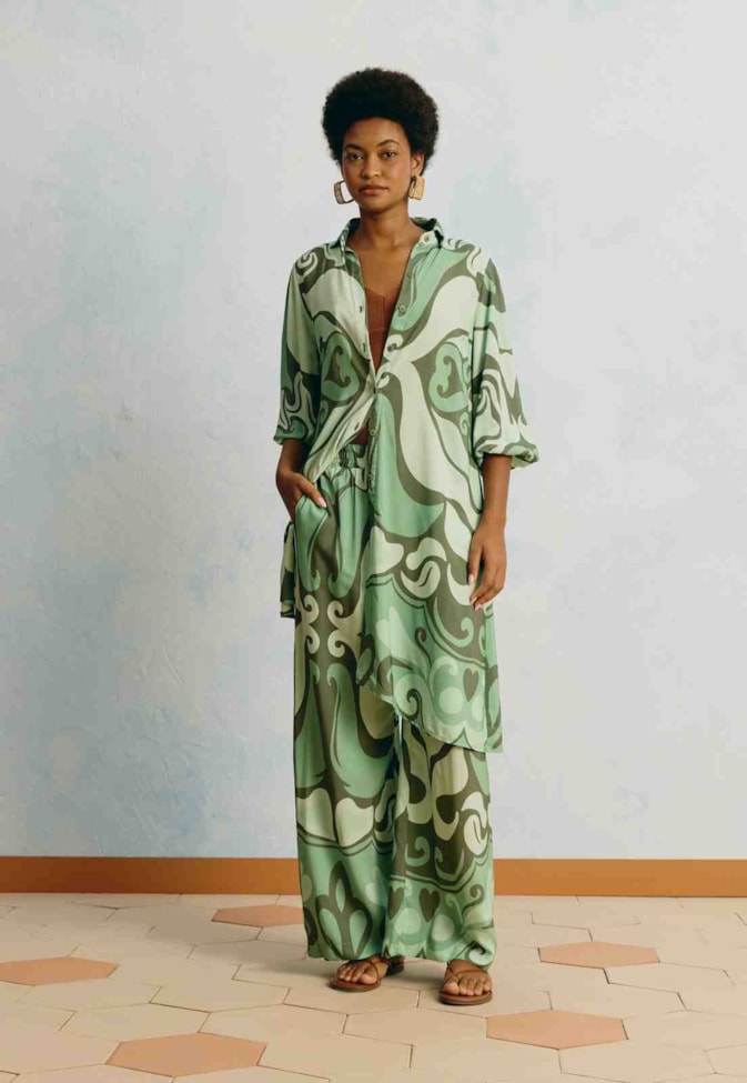 Chemise Assimétrica Estampada Nativa