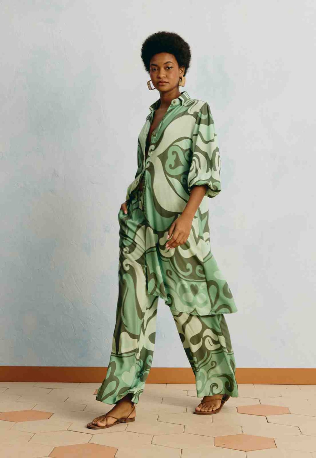 Chemise Assimétrica Estampada Nativa