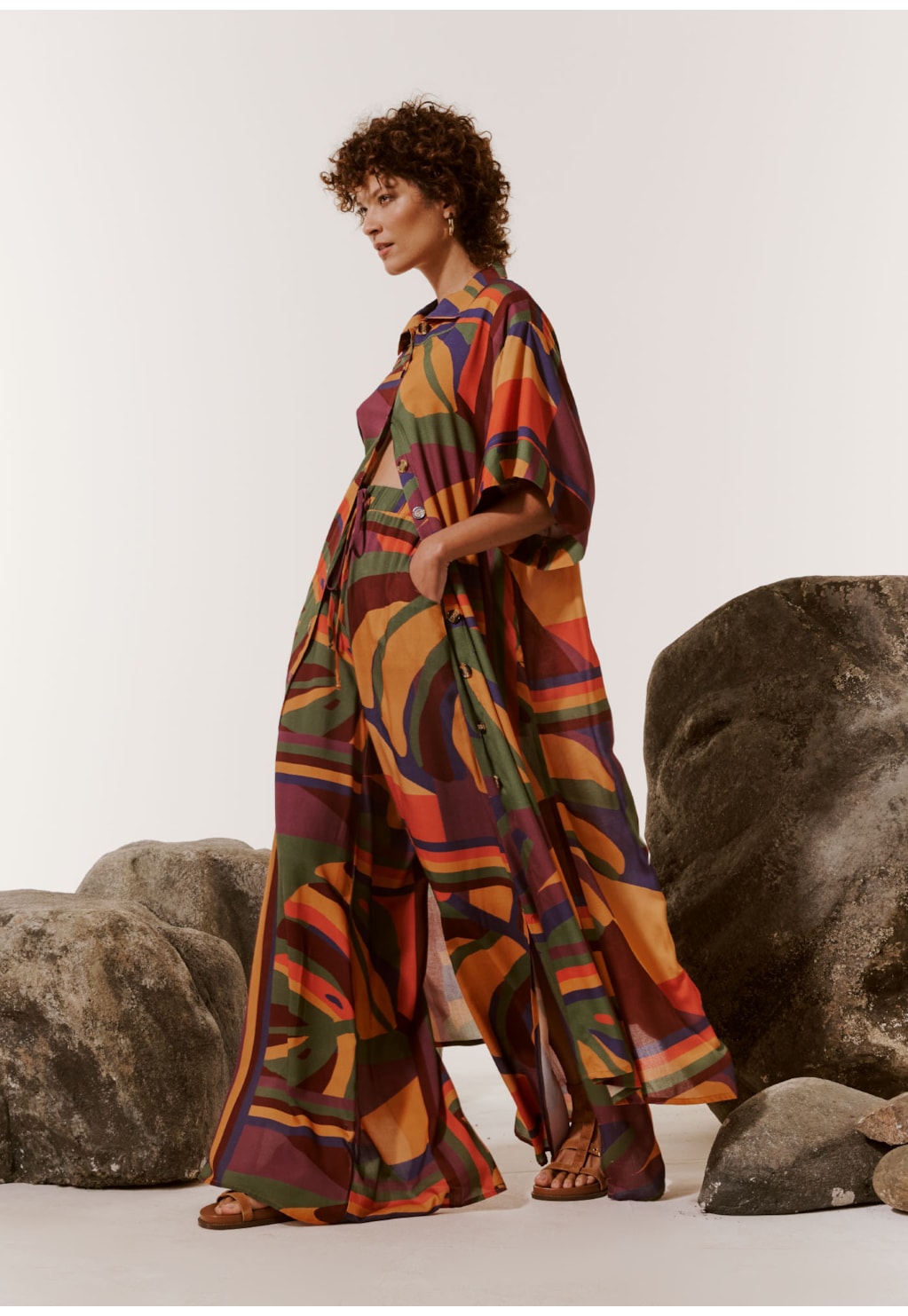 Chemise com Manga Estampado Monstera