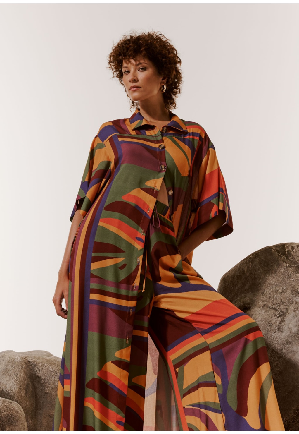 Chemise com Manga Estampado Monstera