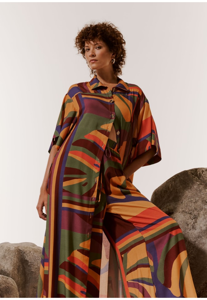 Chemise com Manga Estampado Monstera