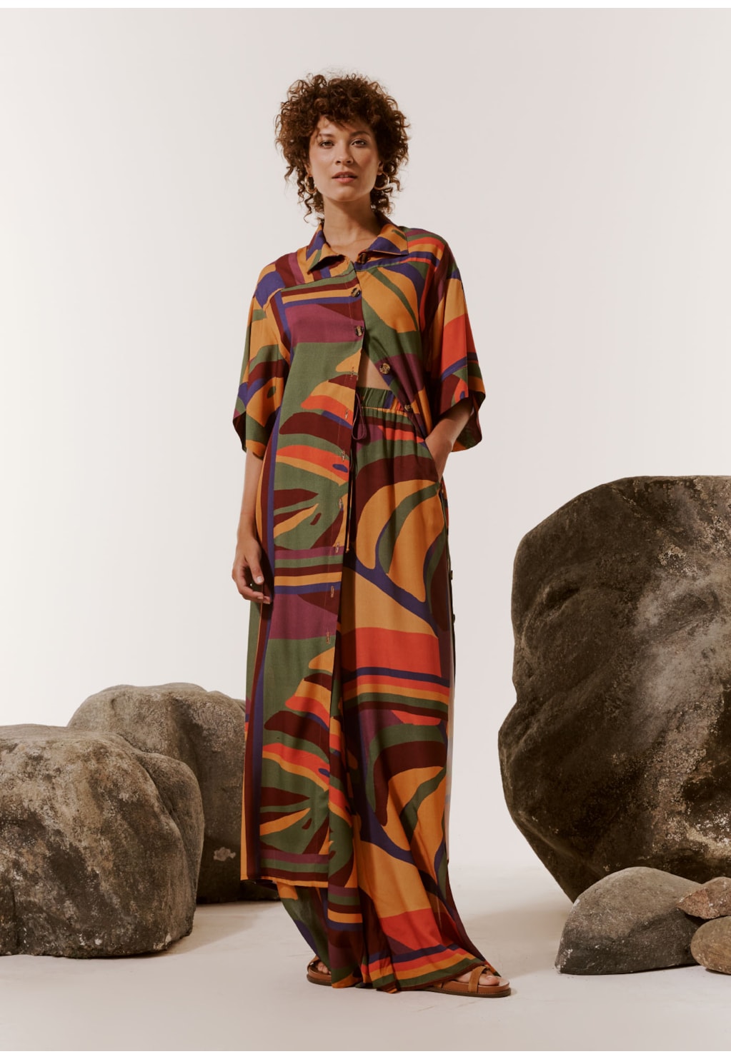 Chemise com Manga Estampado Monstera