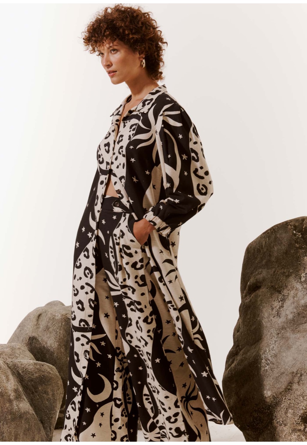 Chemise Manga Bufante Estampada Savana