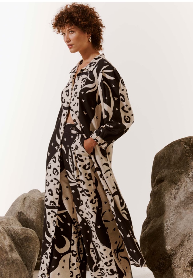 Chemise Manga Bufante Estampada Savana