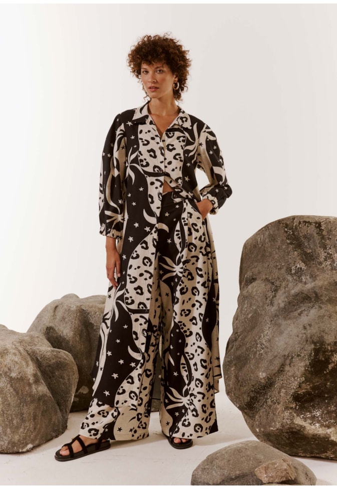 Chemise Manga Bufante Estampada Savana