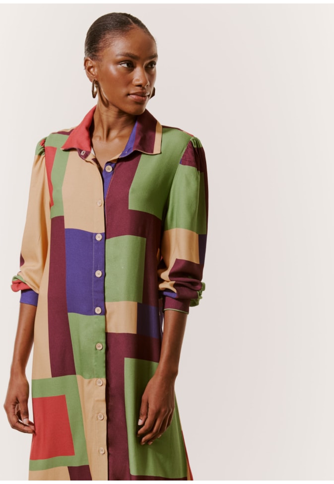 Chemise Midi Manga Longa Estampada Chapadas