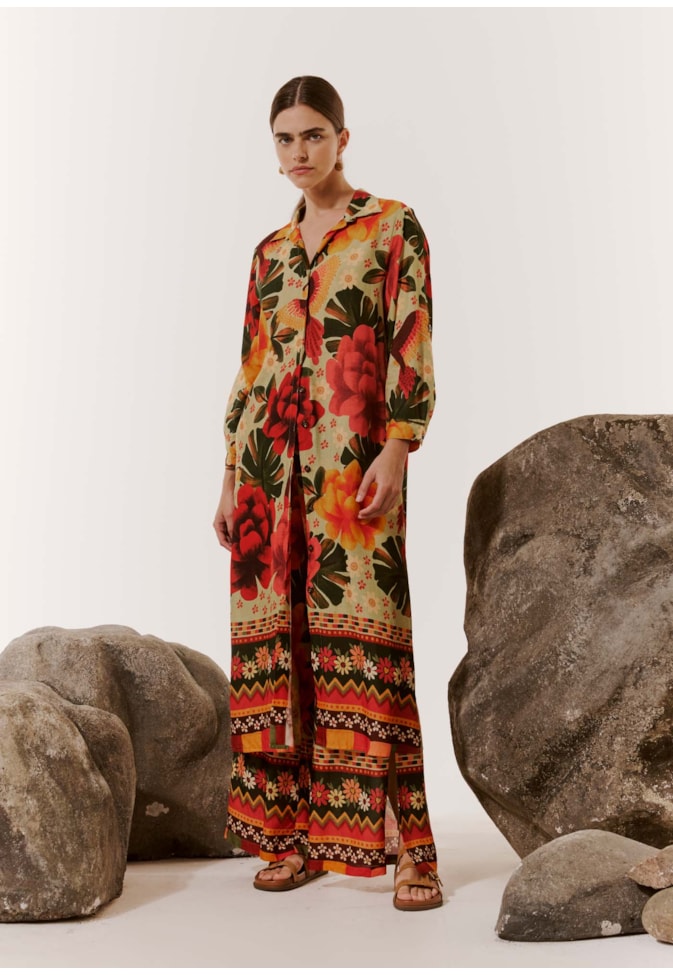 Chemise Tecido Estampada Aroeira