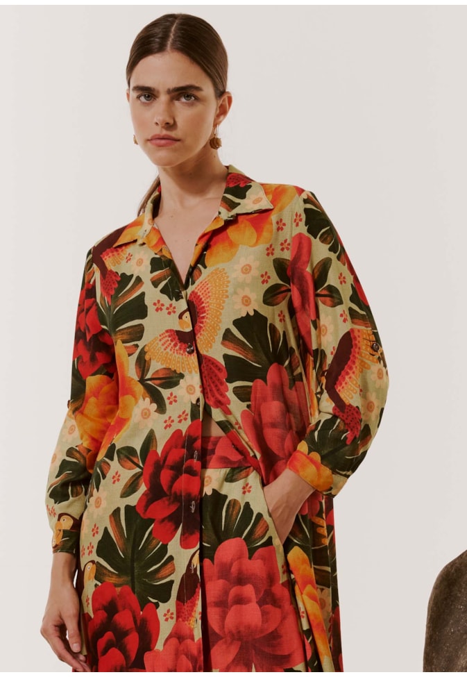 Chemise Tecido Estampada Aroeira