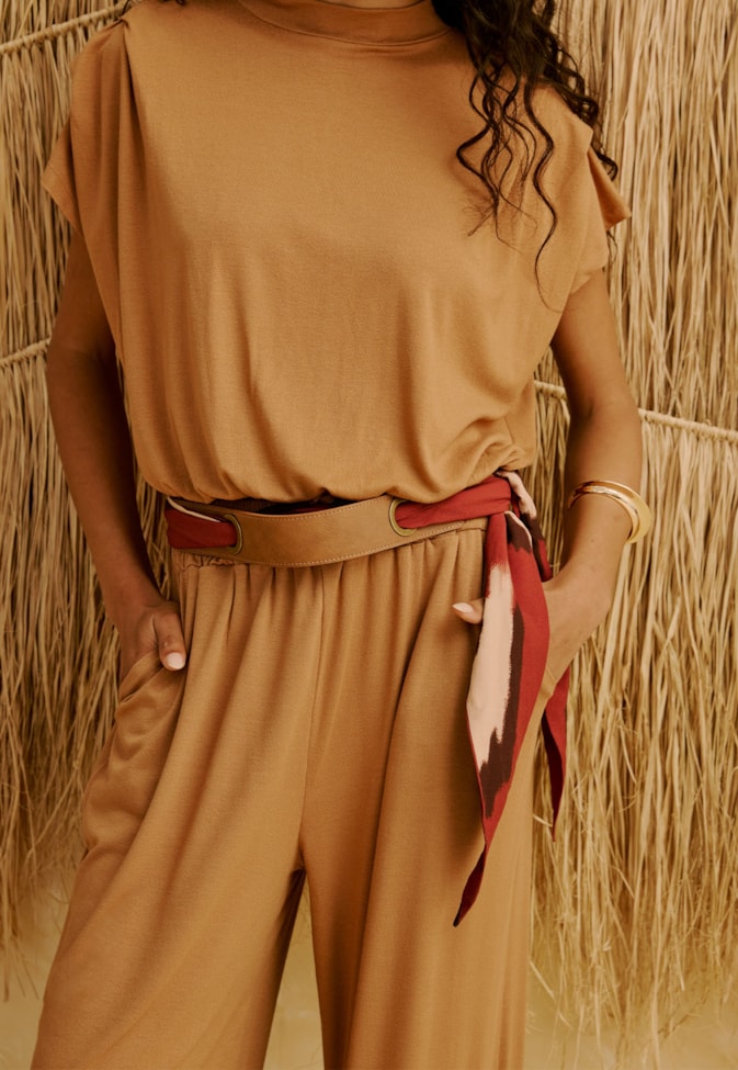 Cinto Amarração Lenço Estampado Chimu Marrom