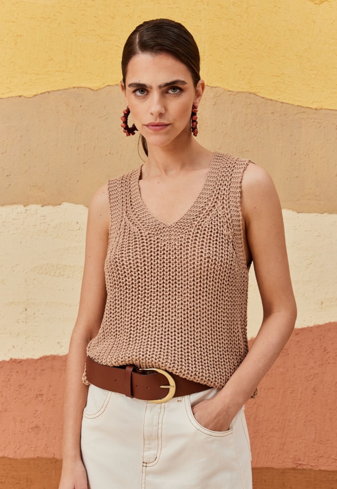 Colete Alça Larga Decote V Tricot