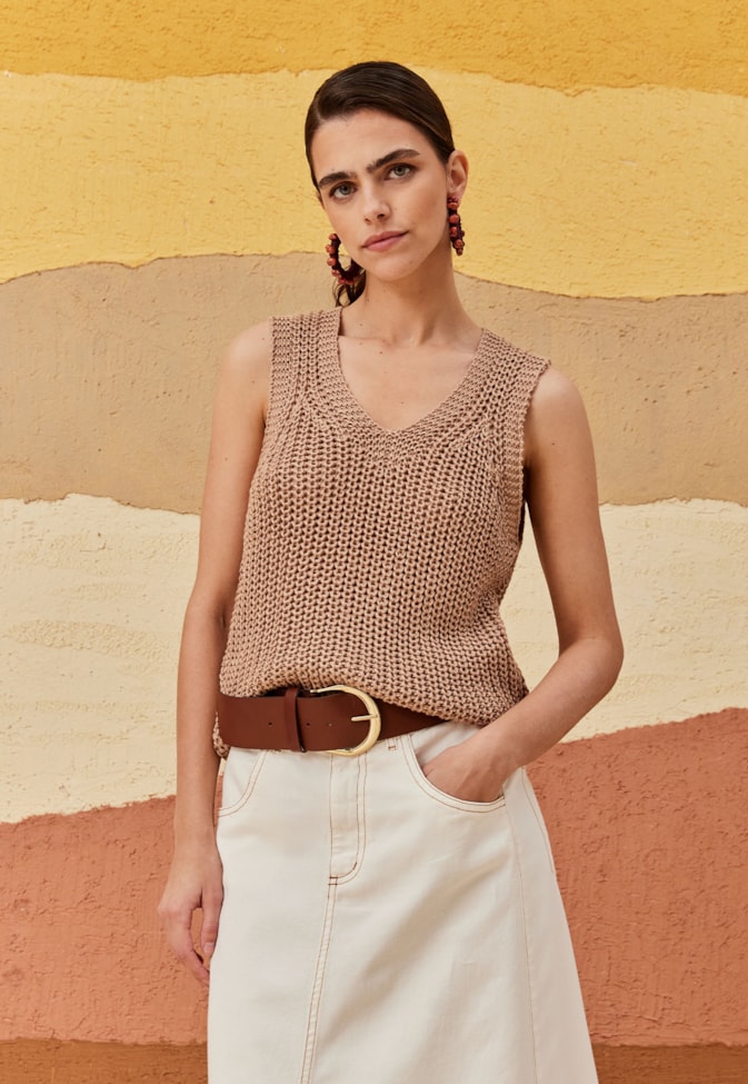 Colete Alça Larga Decote V Tricot