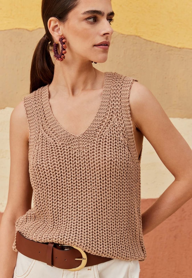 Colete Alça Larga Decote V Tricot