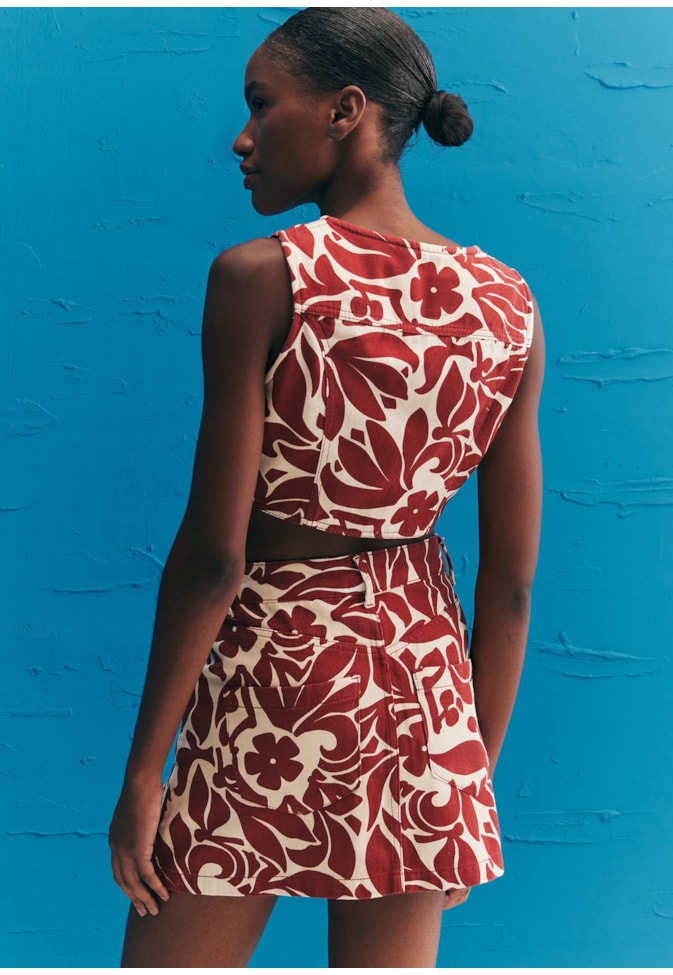 Colete Cropped Sarja Estampado Cayo Coral