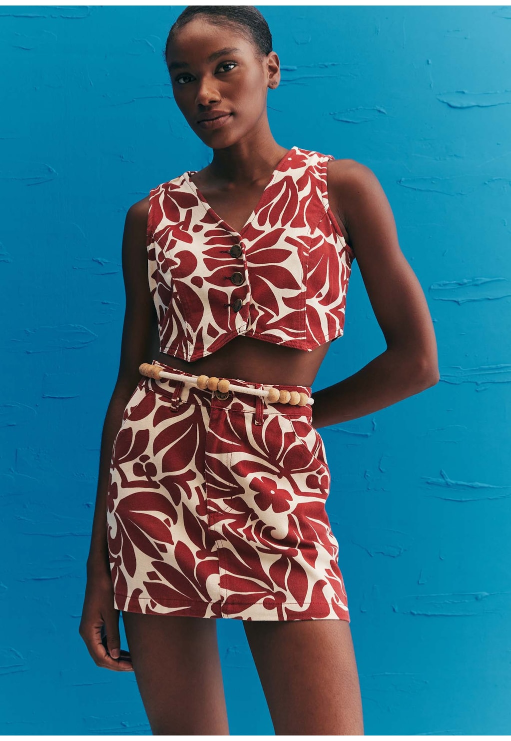 Colete Cropped Sarja Estampado Cayo Coral