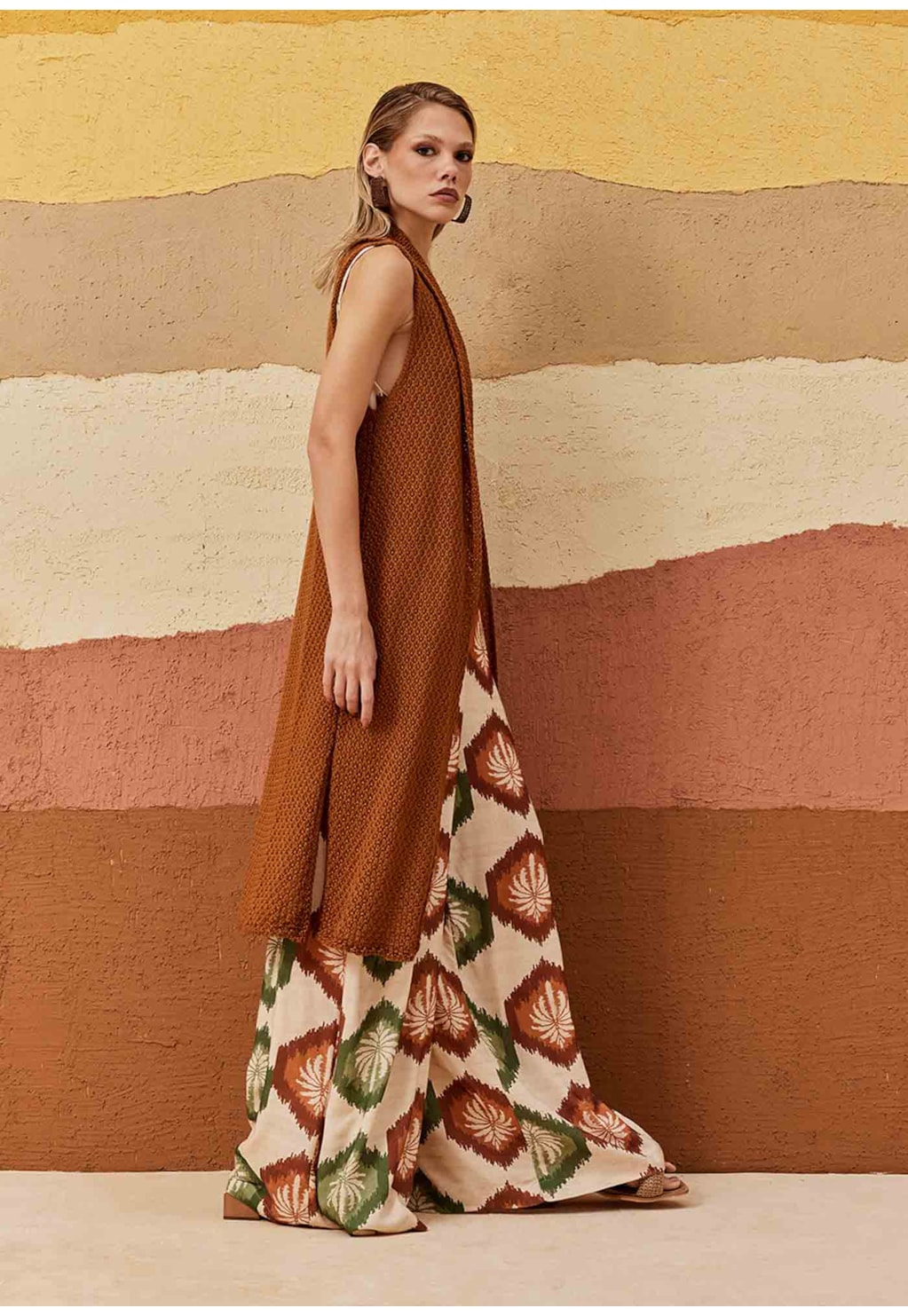 Colete Longo Fendas Tricot