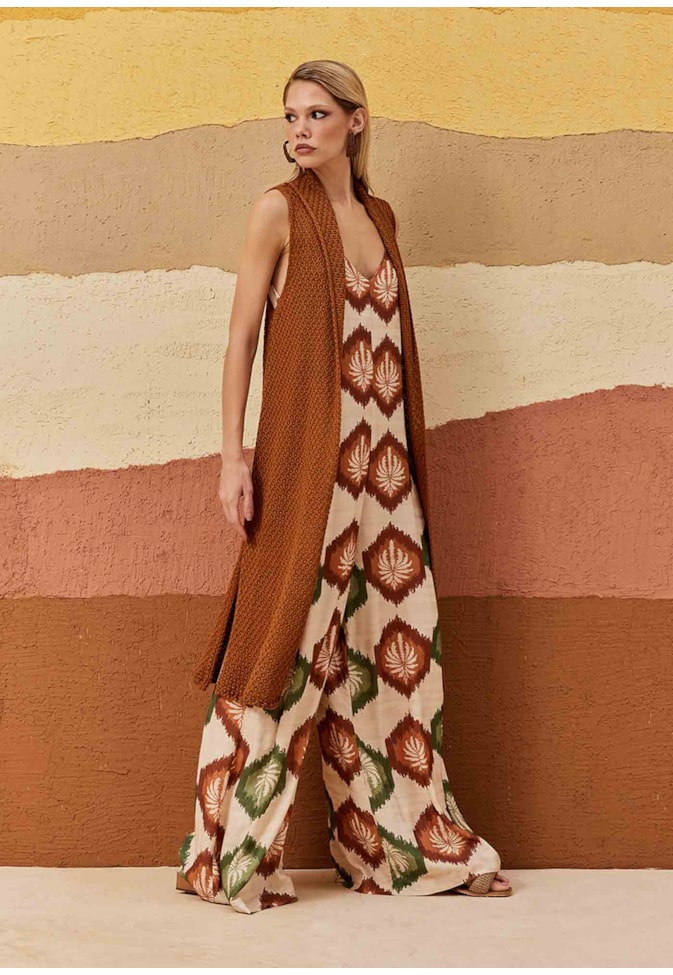 Colete Longo Fendas Tricot