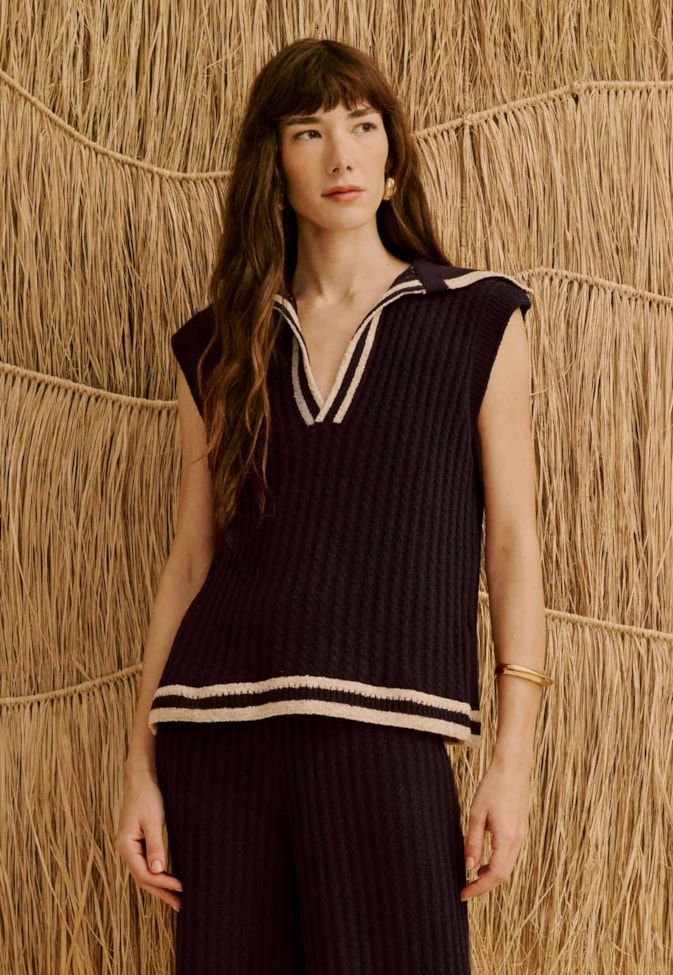 Colete Tricot com Listras na Barra