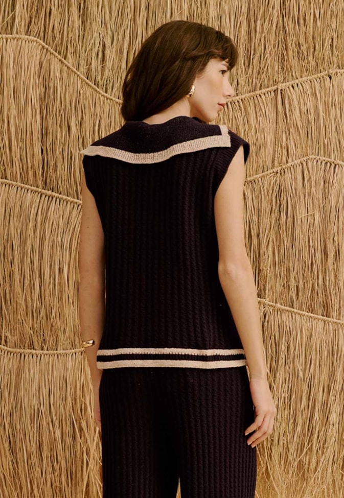 Colete Tricot com Listras na Barra