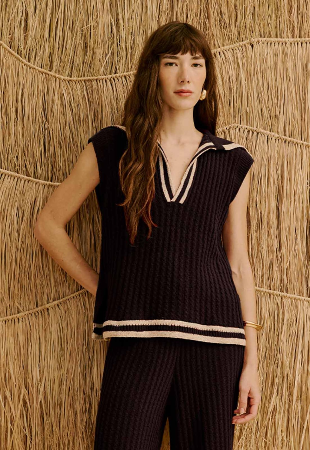 Colete Tricot com Listras na Barra