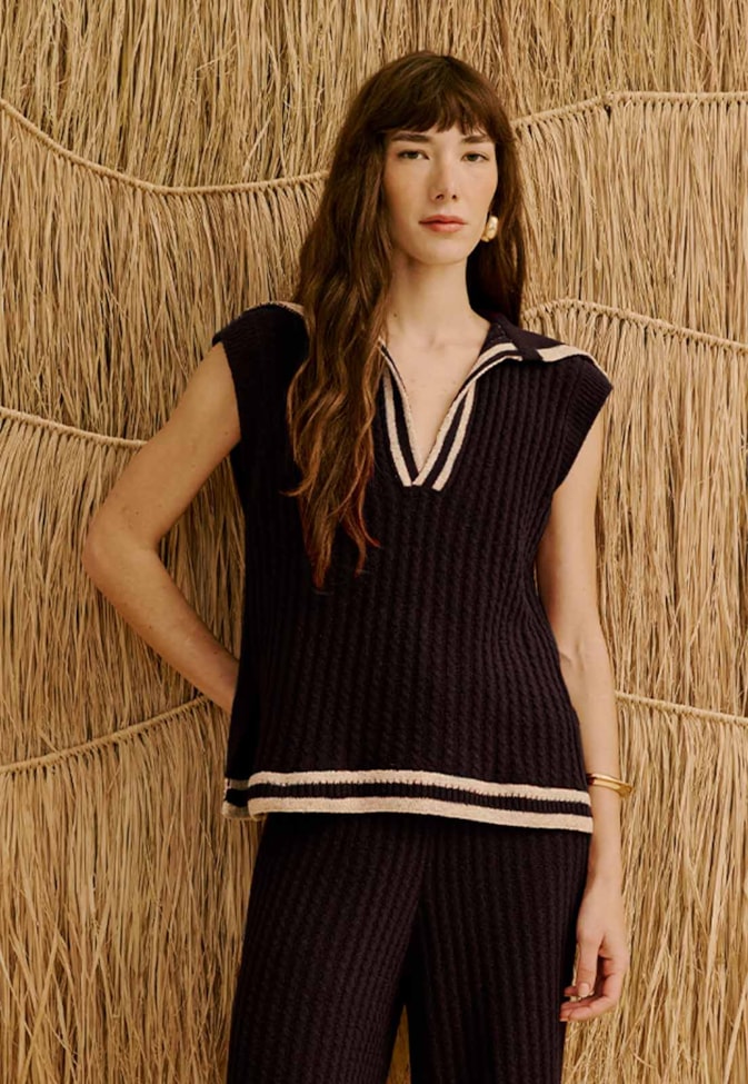 Colete Tricot com Listras na Barra