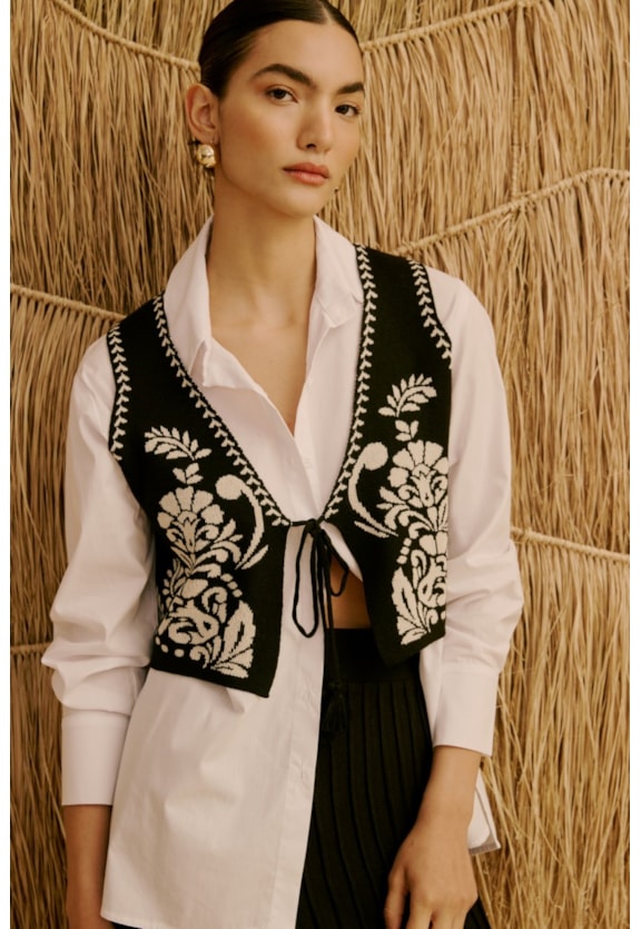 Colete Tricot Jacquard Boho Vista Frontal