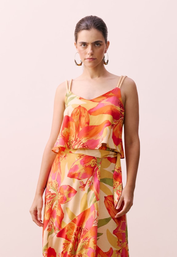 Cropped Alça Corda Estampado Carimbó Vista Frontal