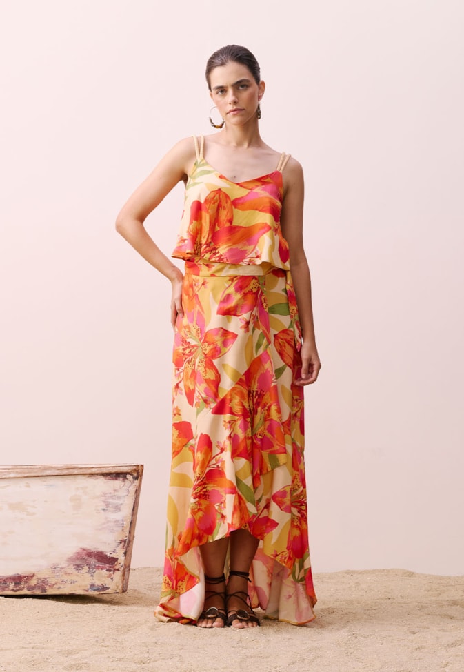 Cropped Alça Corda Estampado Carimbó