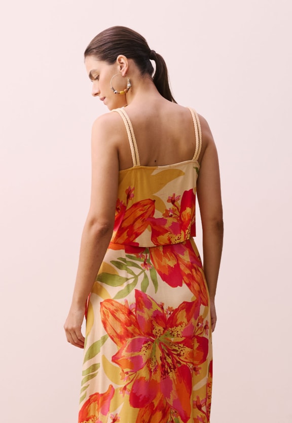 Cropped Alça Corda Estampado Carimbó Vista Traseira