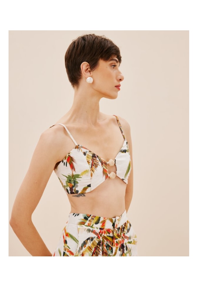 Cropped Alça Fina Estampado Itapuã