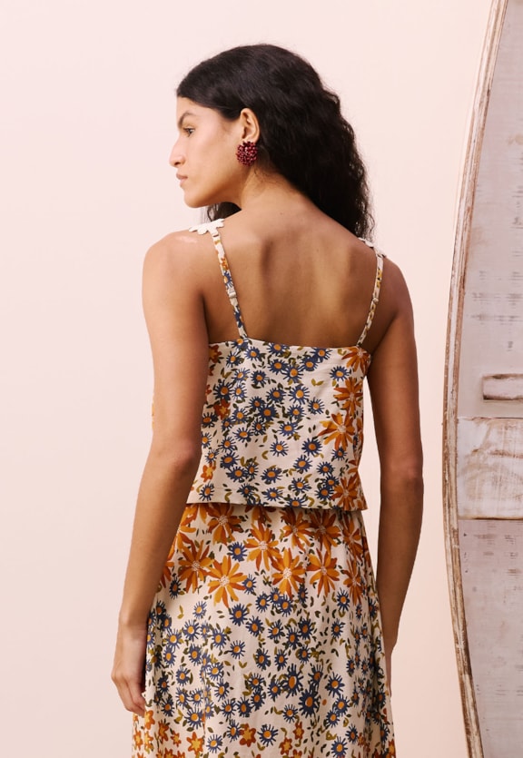 Cropped Alça Flor Estampado Jambú Vista Traseira