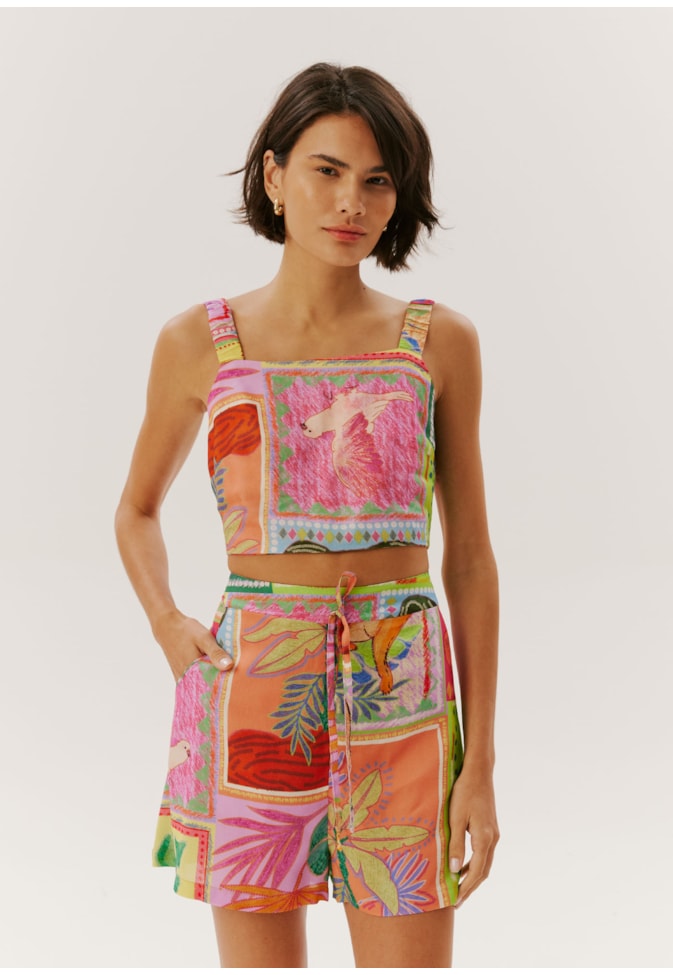 Cropped Alça Franzida Estampado El Salvador