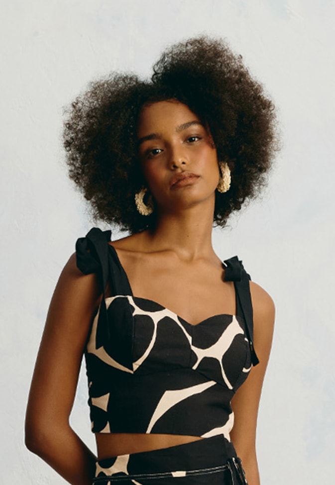 Cropped Alça Laços Estampado Aurora Floral