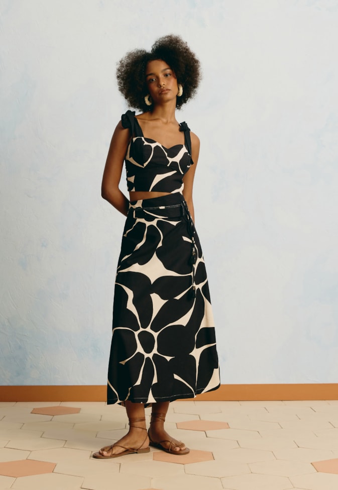 Cropped Alça Laços Estampado Aurora Floral