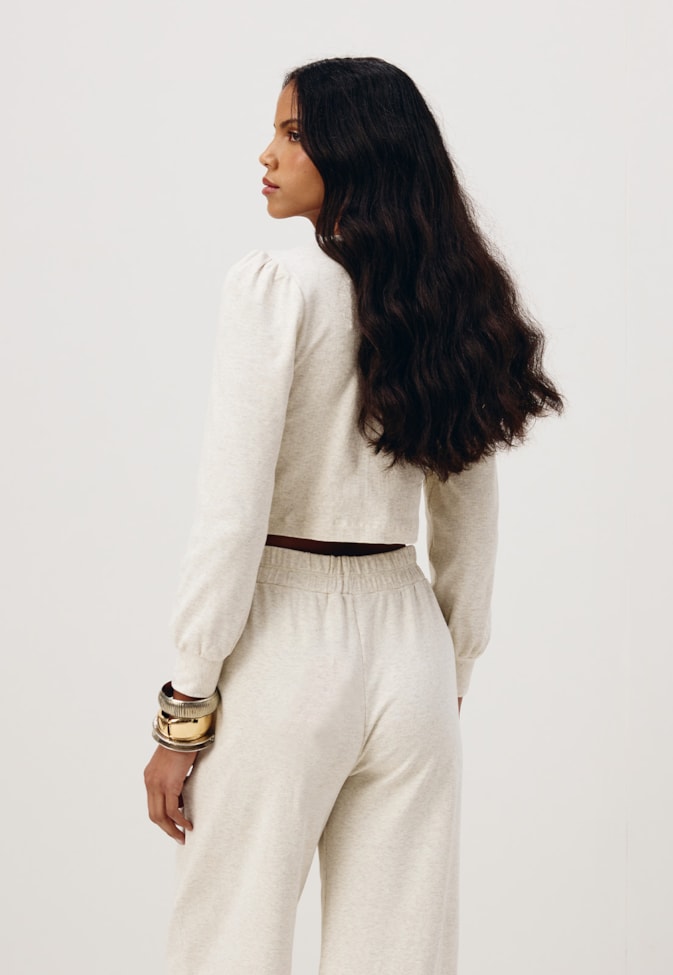 Cropped Alongada Manga Longa Franzida