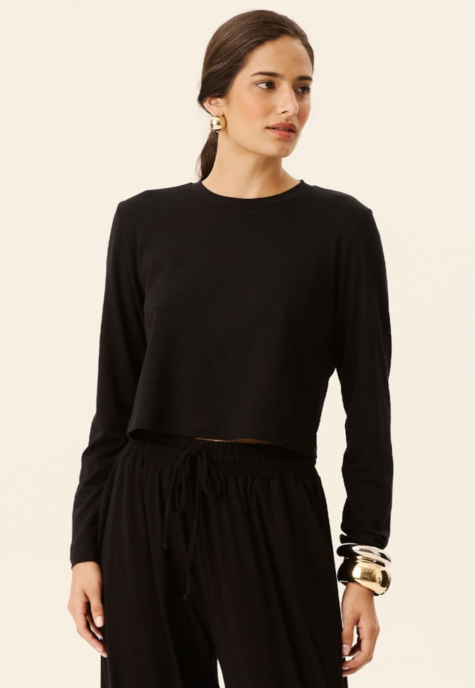 Cropped Alongada Manga Longa Lisa