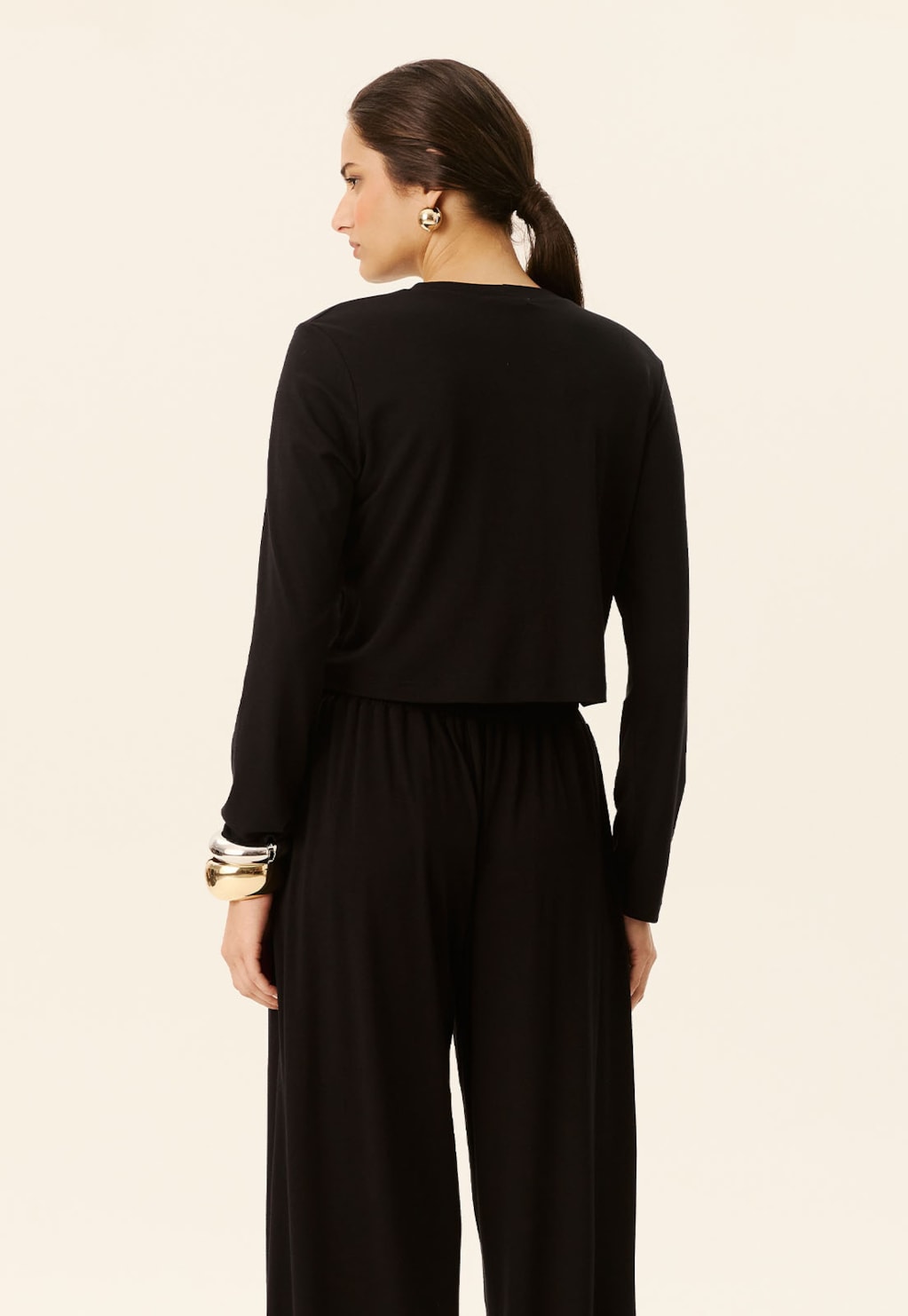 Cropped Alongada Manga Longa Lisa