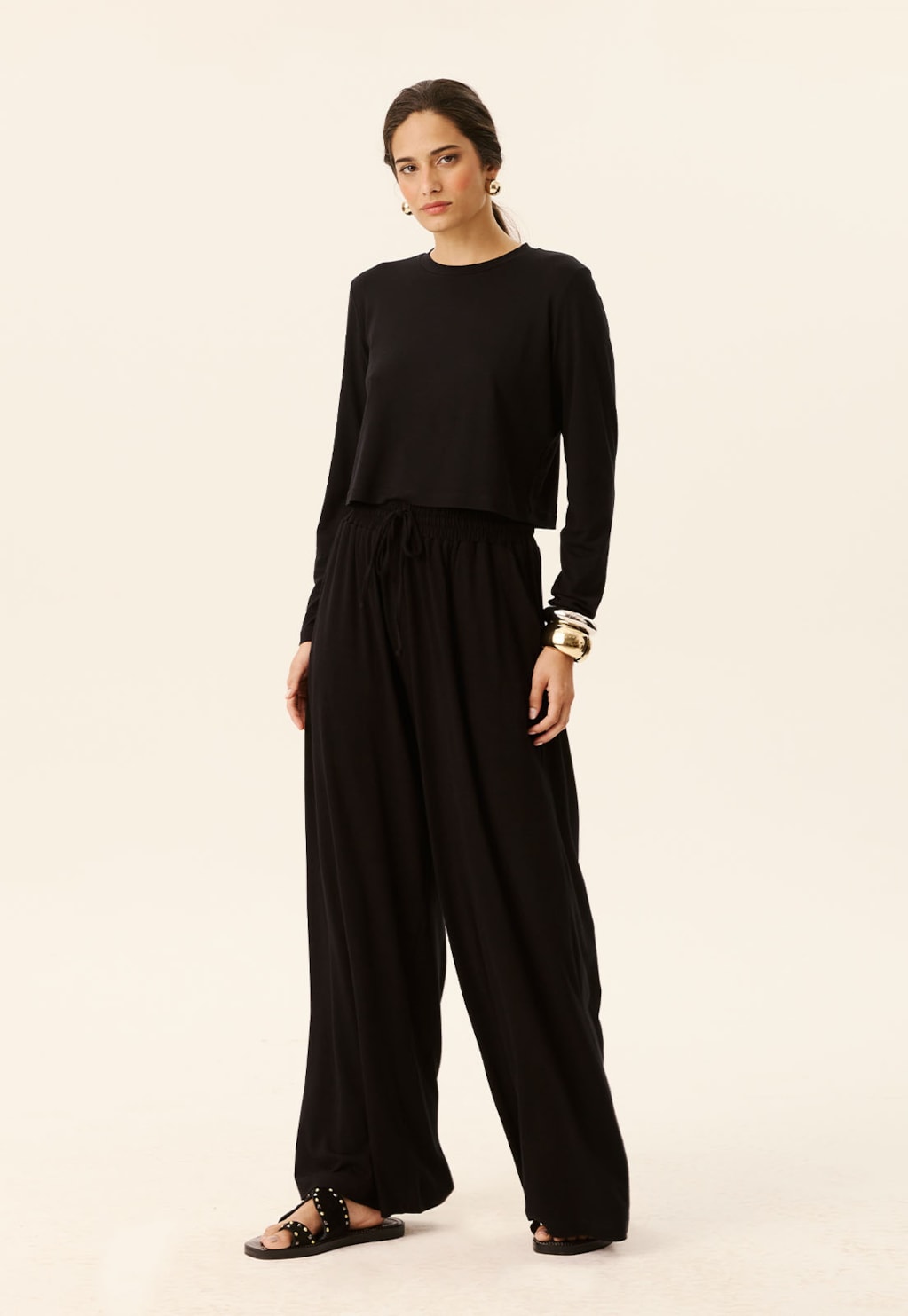 Cropped Alongada Manga Longa Lisa