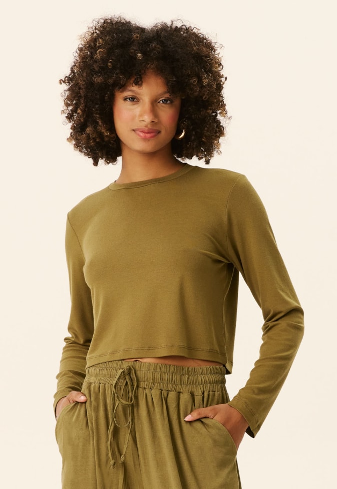 Cropped Alongada Manga Longa Lisa