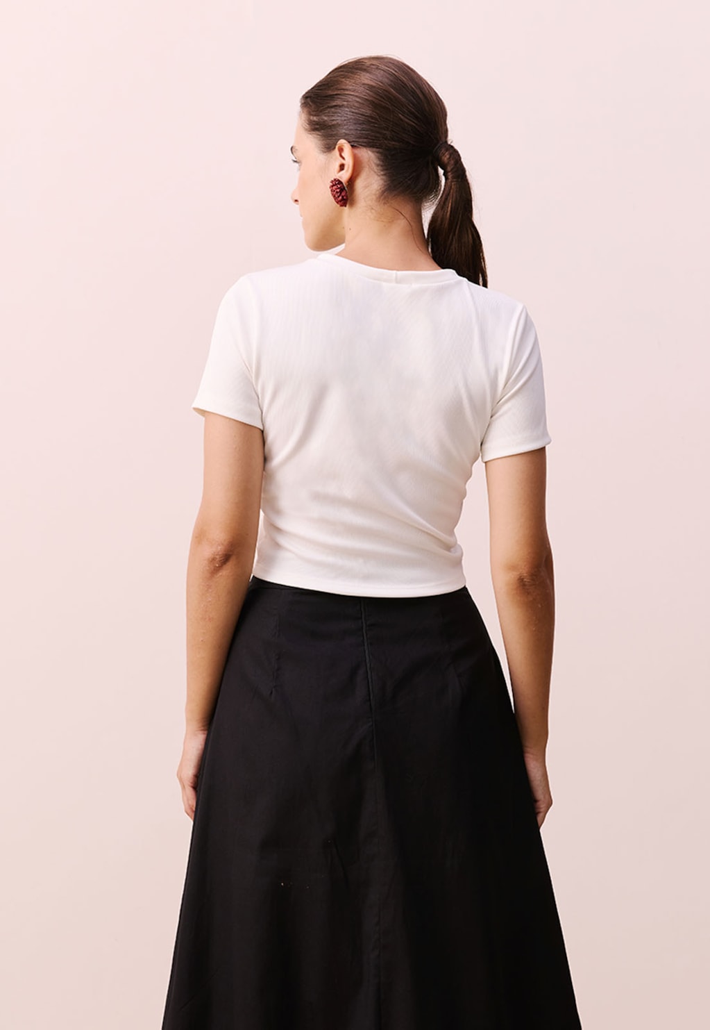 Cropped Alongado Canelado Manga Curta