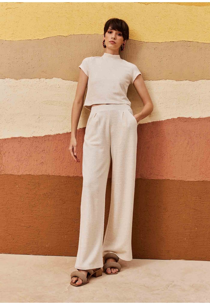 Cropped Alongado Manga Curta Liso