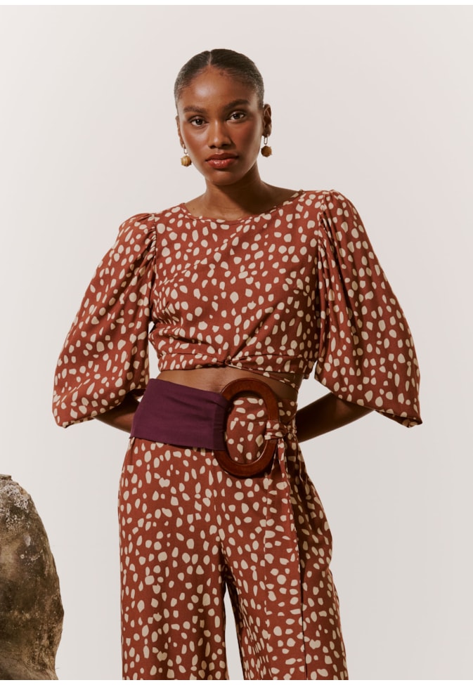 Cropped Amarração c/ Manga Bufante