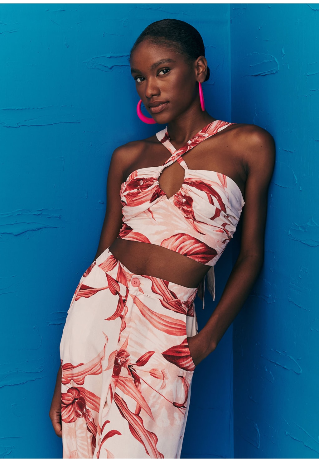 Cropped Amarração Costas Estampado Las Orquídeas