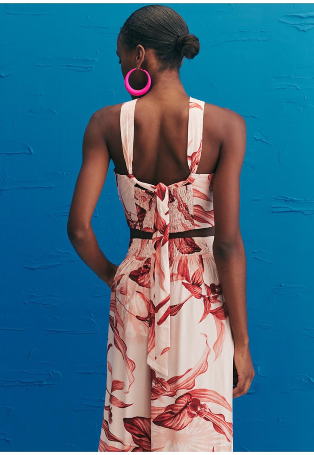 Cropped Amarração Costas Estampado Las Orquídeas