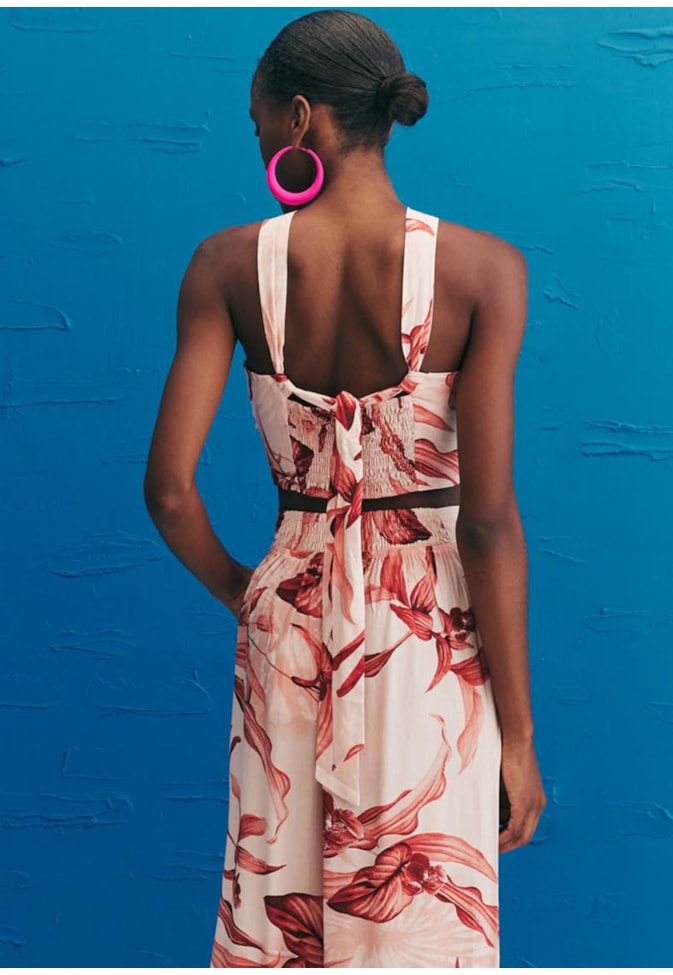 Cropped Amarração Costas Estampado Las Orquídeas