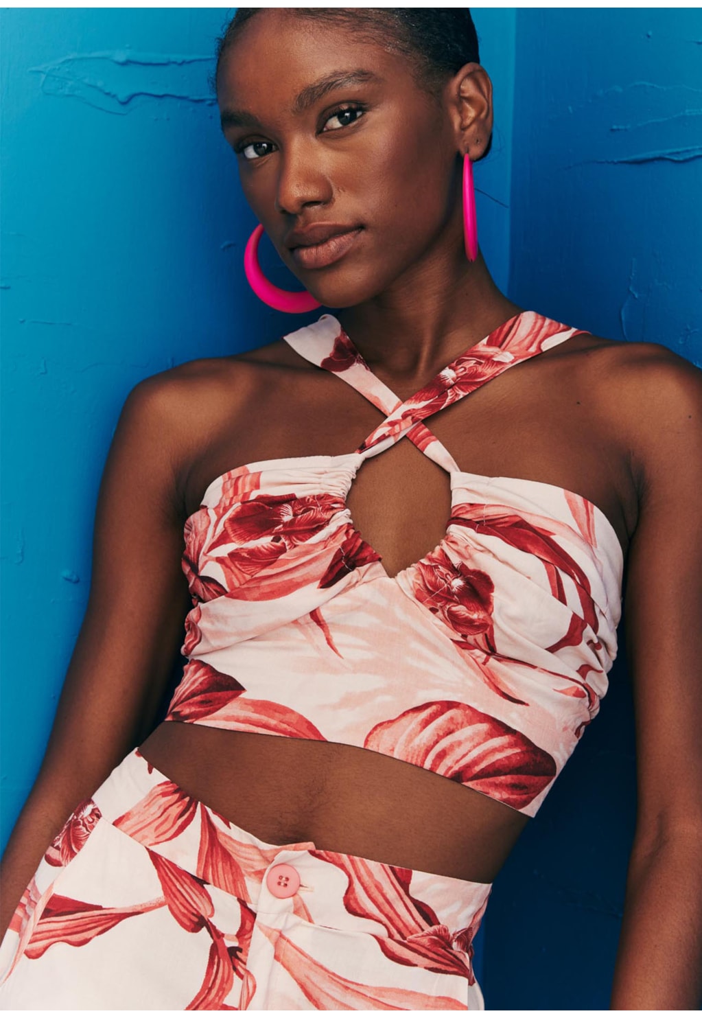 Cropped Amarração Costas Estampado Las Orquídeas