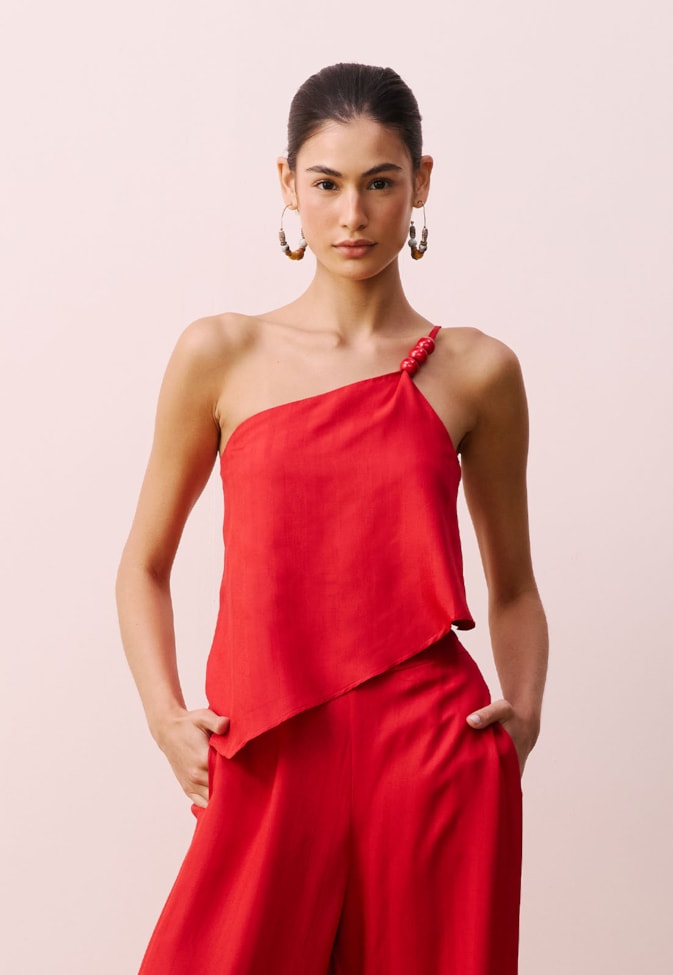 Cropped Assimétrico Detalhe Contas