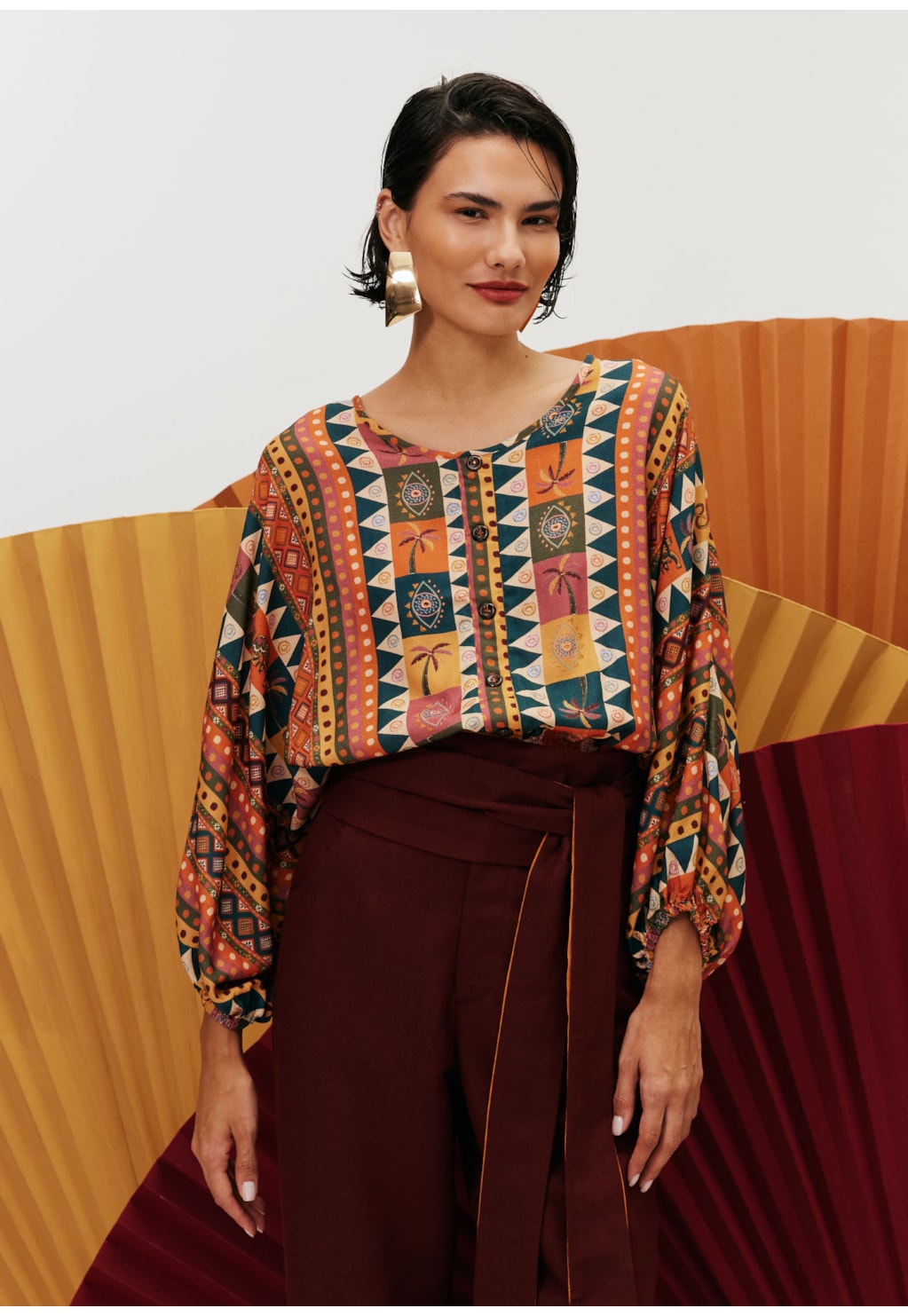 Cropped Blusado Estampado Batucalê