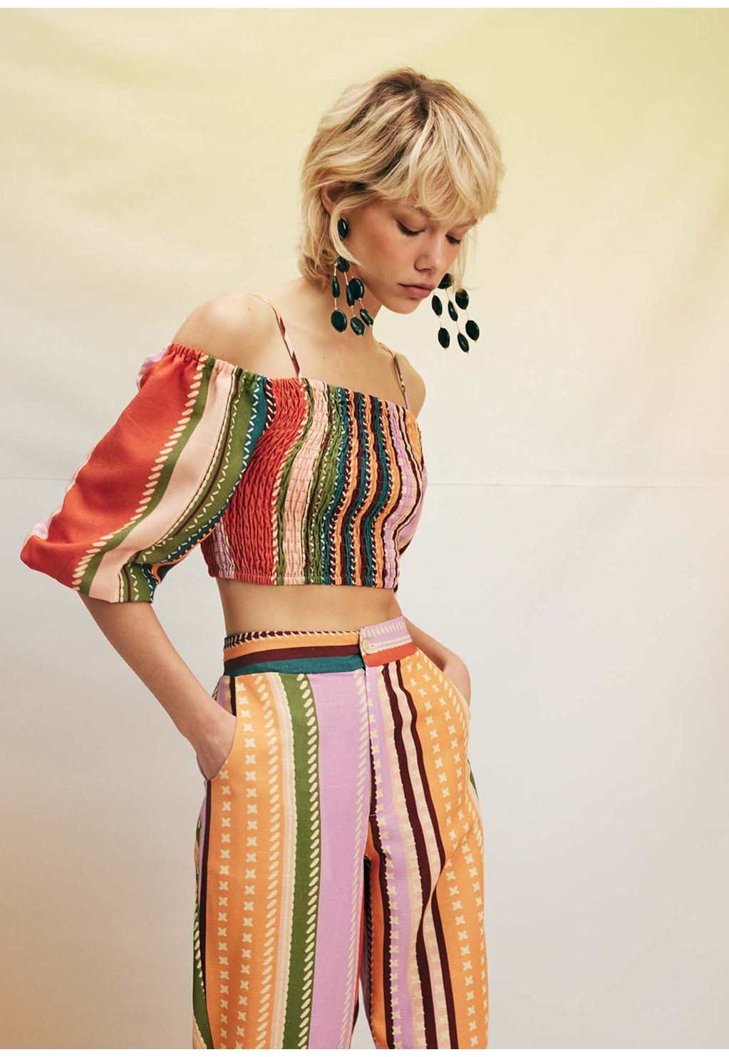 Cropped com Lastex Estampado Bonfim